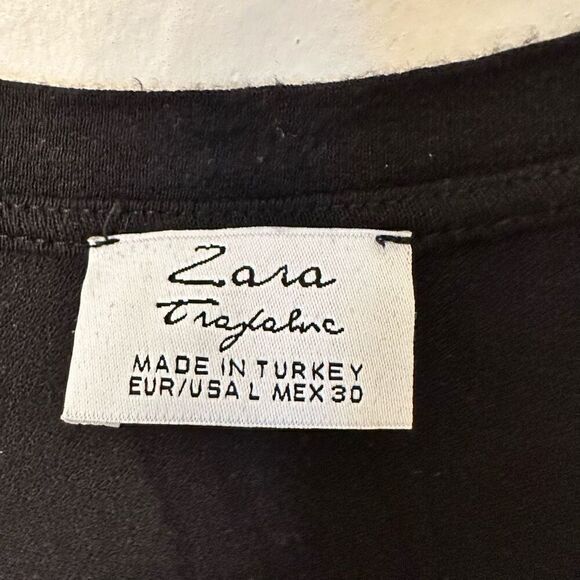 Zara Trafaluc V-neck Short Sleeve Jersey Knit Stretch Tunic Dress Black Large - Picture 4 of 5